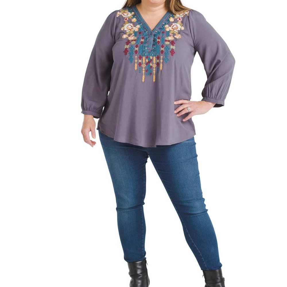 new andree hippie boho embroidered blouse top 1x